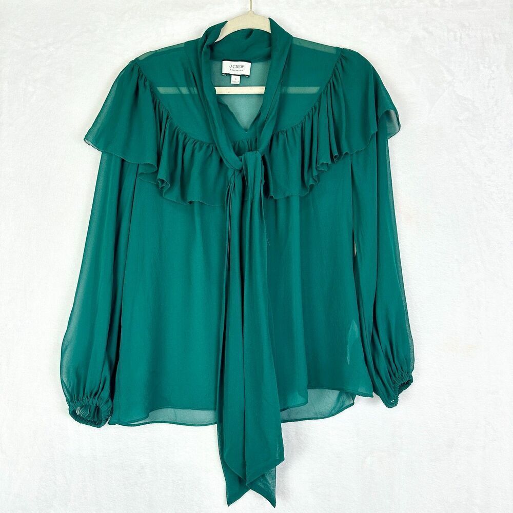 J.Crew Collection Tie Neck Silk Chiffon Top Size Small Sheer